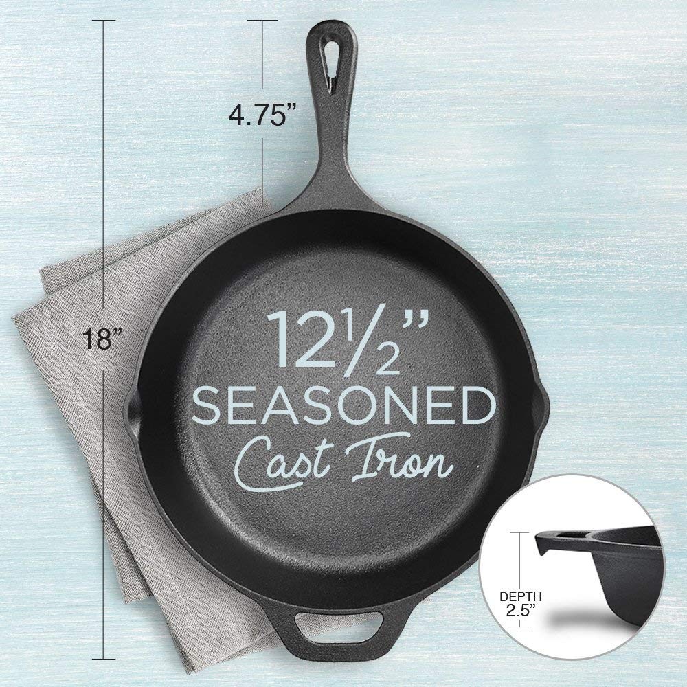 12″ Pre-Seasoned Cast Iron Skillets, 2 Handles 4L Non-Stick Frying Pan, Oven …
