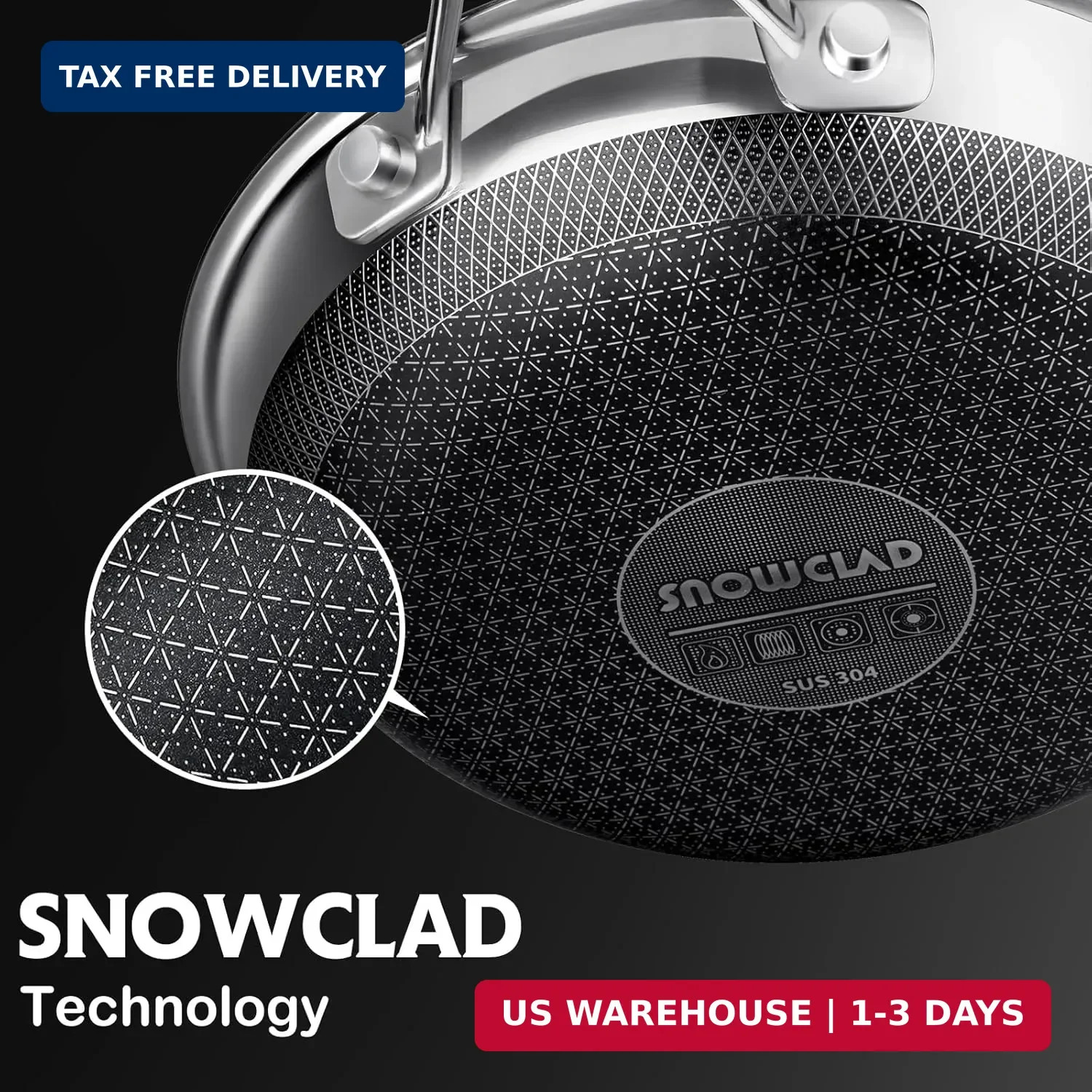 SNOWCLAD Pots and Pans Set Non Stick, 14 Pcs Hybrid Stainless Steel Cookware Set