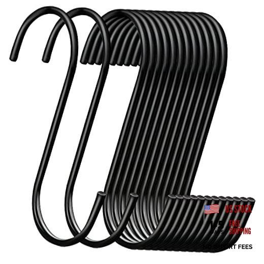 ESFUN 30 Pack 3.7 inch Length S Hooks Steel S Shaped Hooks for Hanging Black