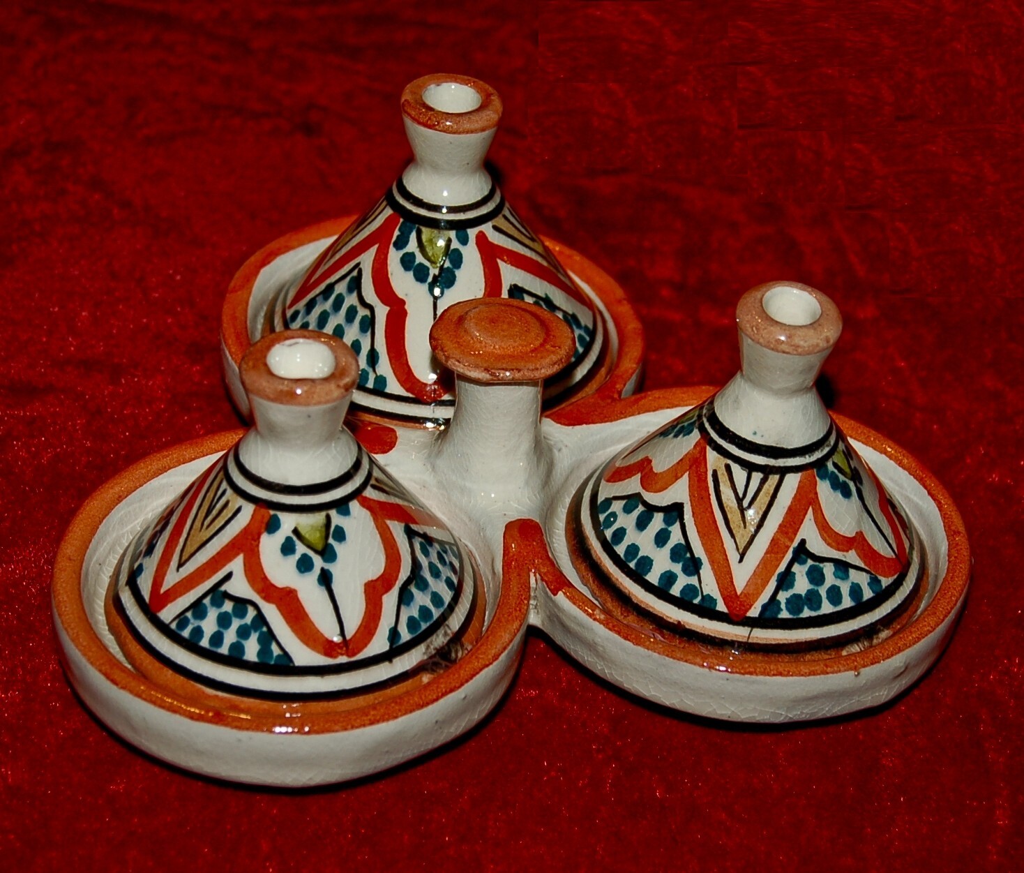 VINTAGE Decorative Miniature TAGINES Folk Art Hand Painted in Safi Morocco 1950s