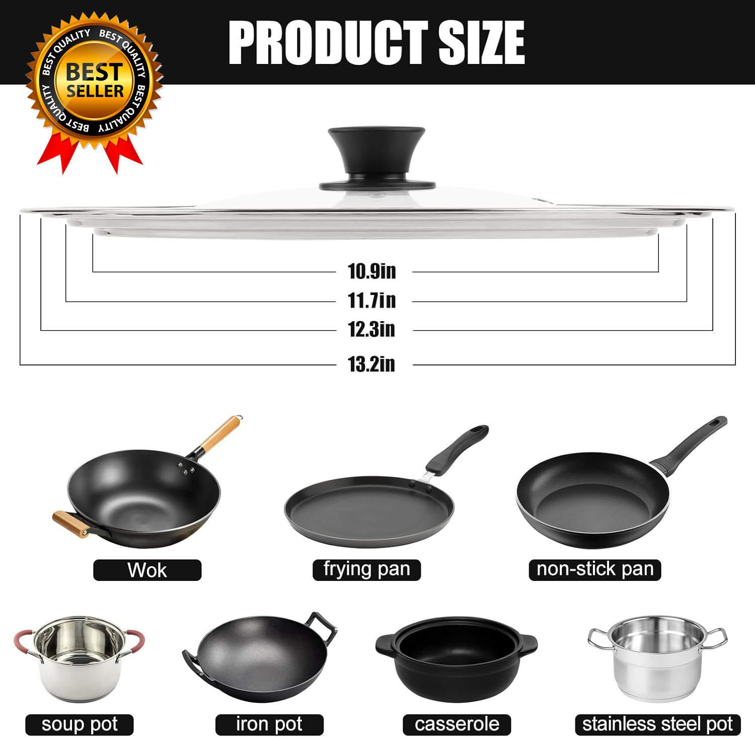Pan Lid Fits 11 12 & 13 Inch Cookware, Universal Lid for Pots, Pans and Skillets