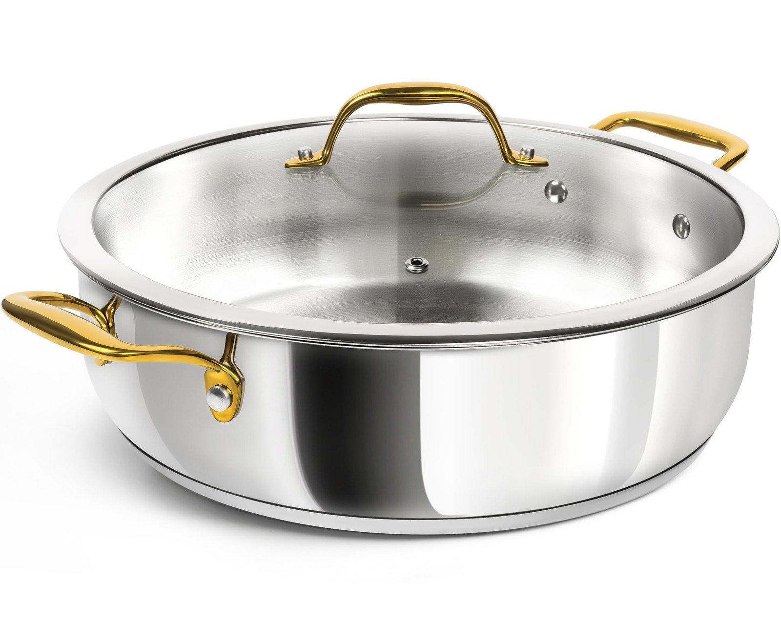 12 Inch Stainless Steel Pan with Lid – Large Saute Pan with Lid, Deep Frying …