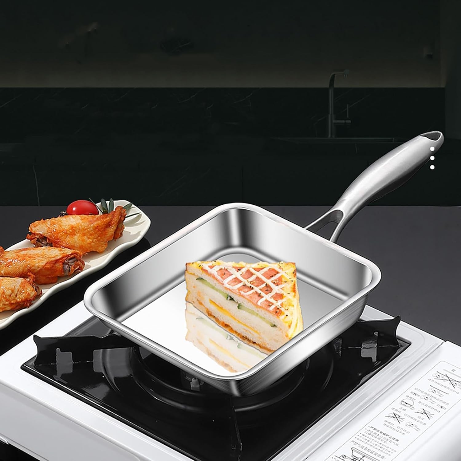 Toutrop 7.5″ Japanese Omelette Pan 316 Stainless Steel Square