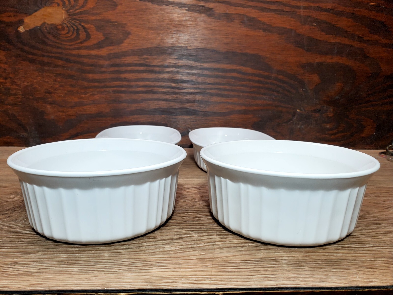4 CORNING WARE Dishes FRENCH WHITE – RIBBED 15oz F-15-B 16oz F-16-B Oval & Round