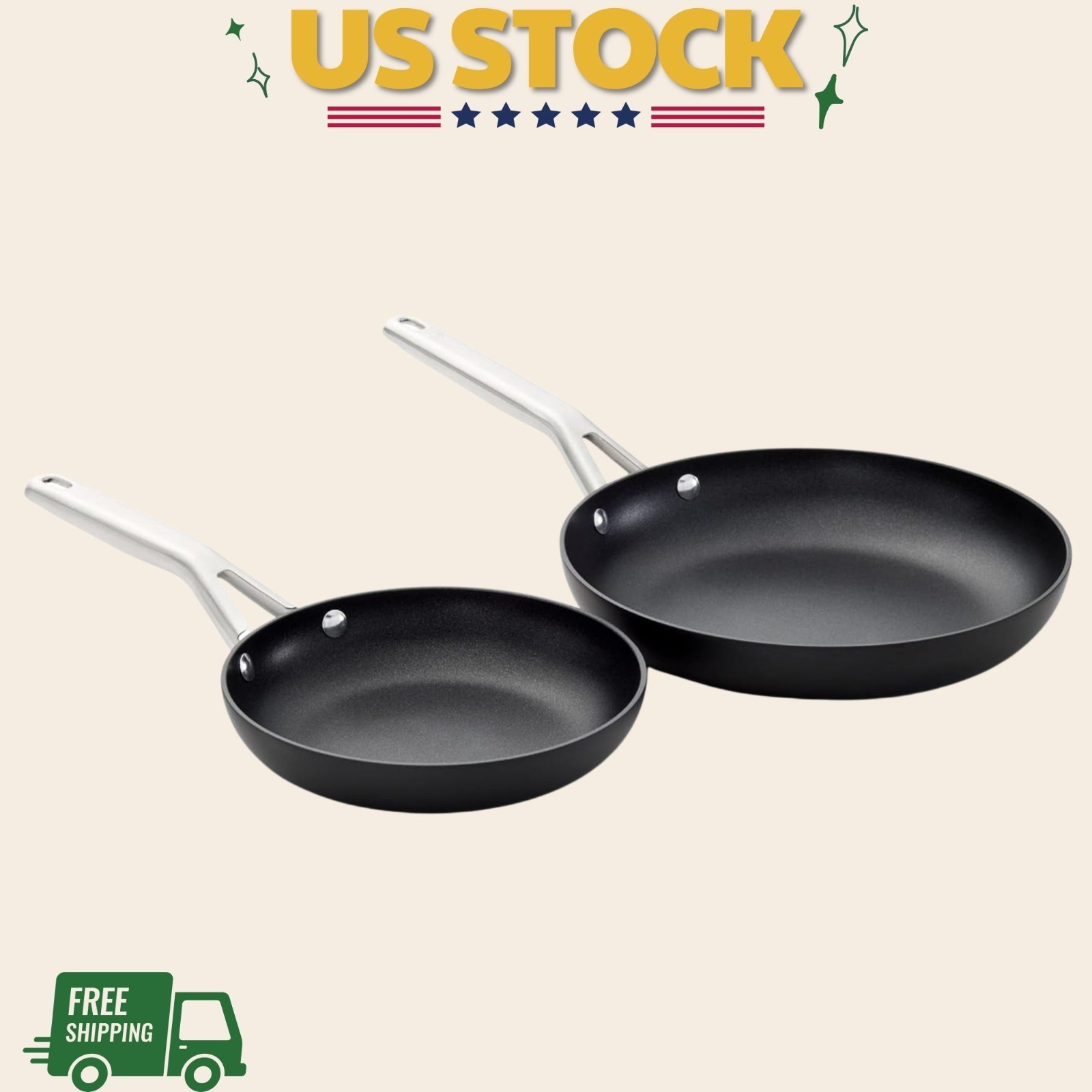 NEW Hard-Anodized Nonstick Frying Pan Set 8 Inch and 10 Inch Skillets Set