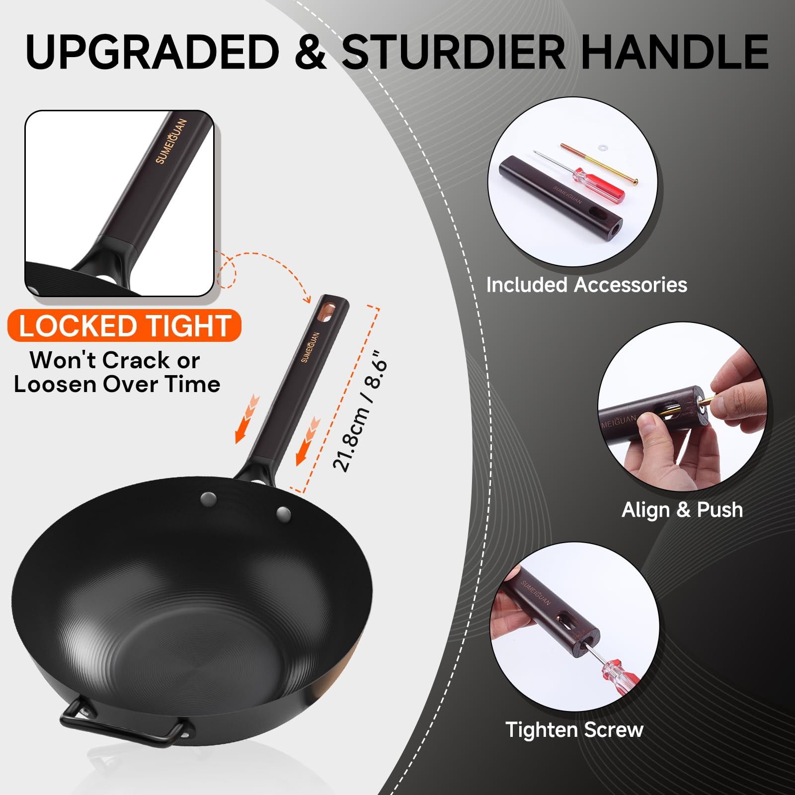 SUMEIGUAN 13.5″ Carbon Steel Wok Pan PreSeasoned Flat Bottom Woks & Stirfry …