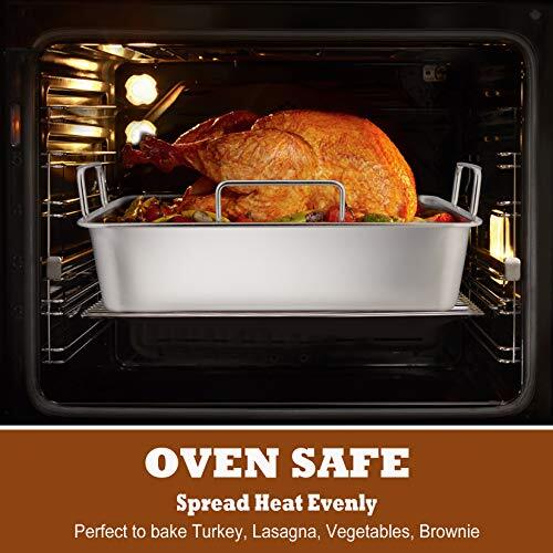 14 Inch Non-Stick Roasting Pan with Rack and Handles for Lasagna Chicken Roaster