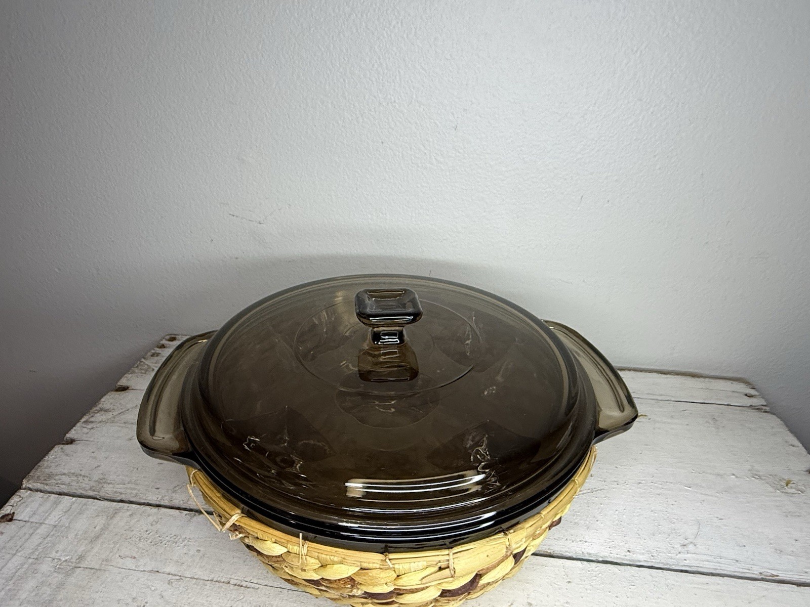 Vtg Anchor Hocking Basket Buffet Harvest Amber 1.5qt Casserole New in Box M400