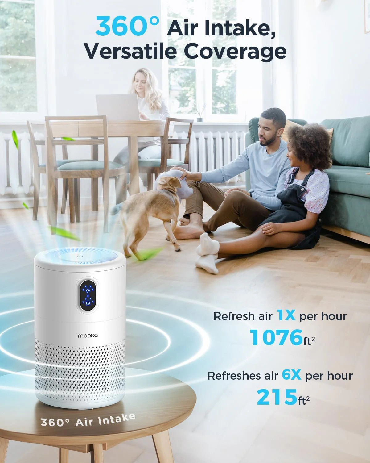 MOOKA Air Purifiers for Home Large Room up to 1076 ft², H13 True HEPA Air