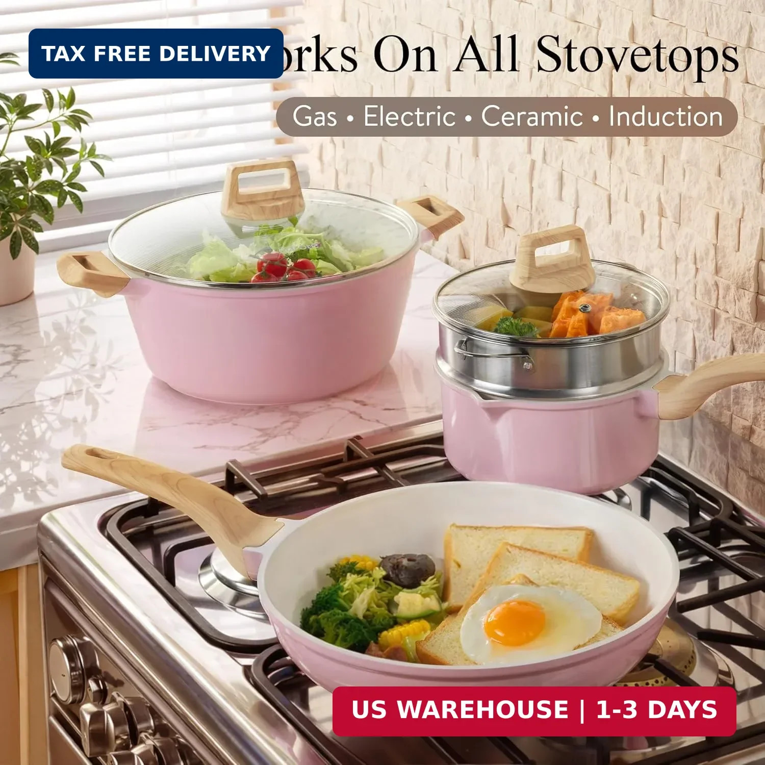 CAROTE 21 PCS Ceramic Cookware Set, Pots and Pans Set Non Stick, Pot and Pan Set