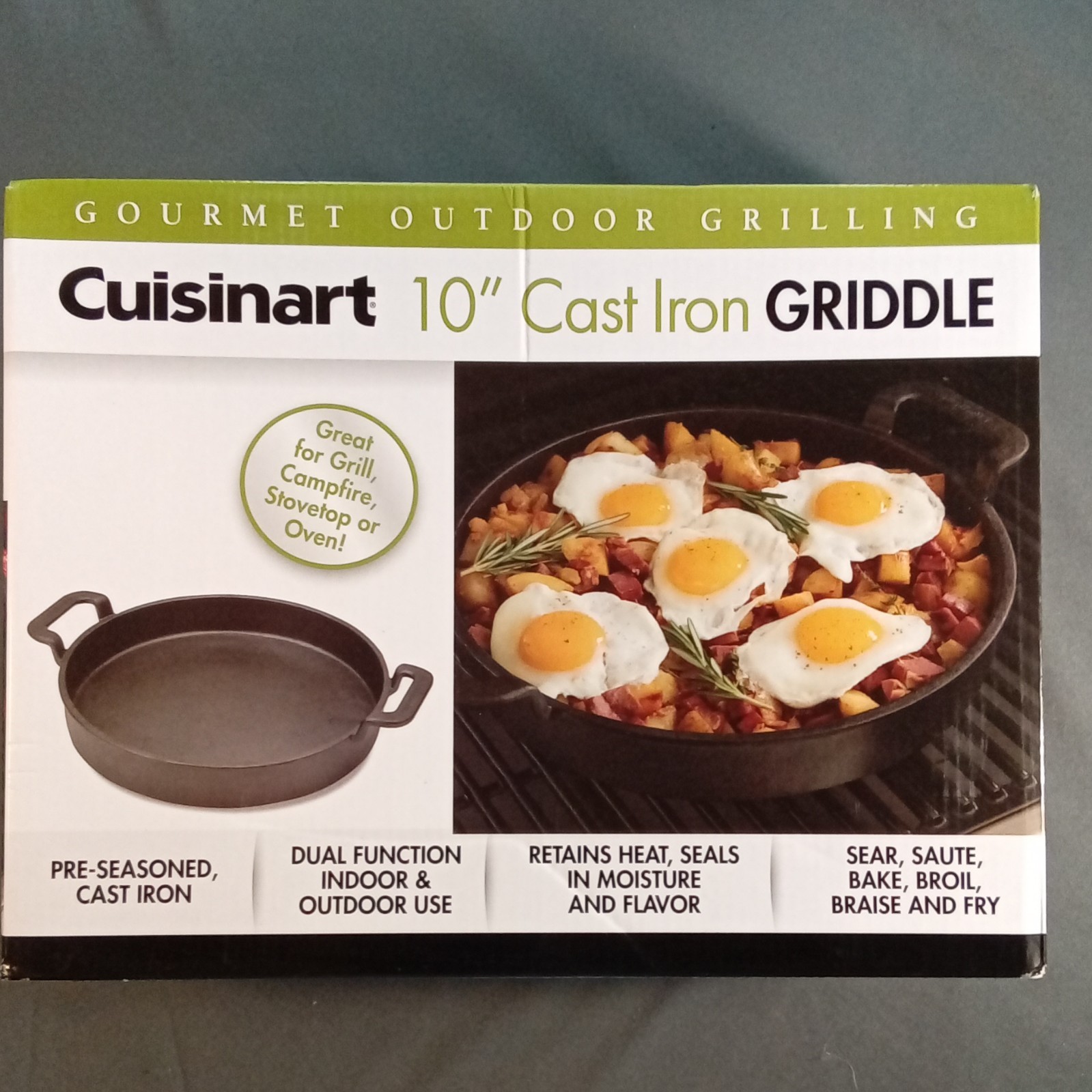 Cuisinart CCP-1000, Pre-Seasoned Cast Iron Griddle Pan, 10″