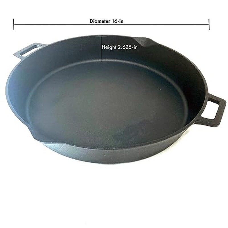 16 In Cast Iron Skillet Double Handles Pour Spouts Perfect Sauté Fry Bake New