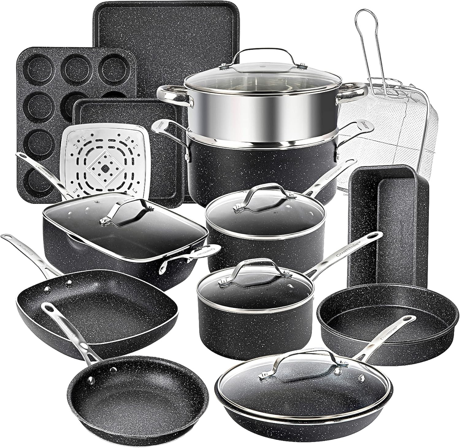 20-Piece Nonstick Cookware Set – Diamond Infused, Oven & Dishwasher Safe