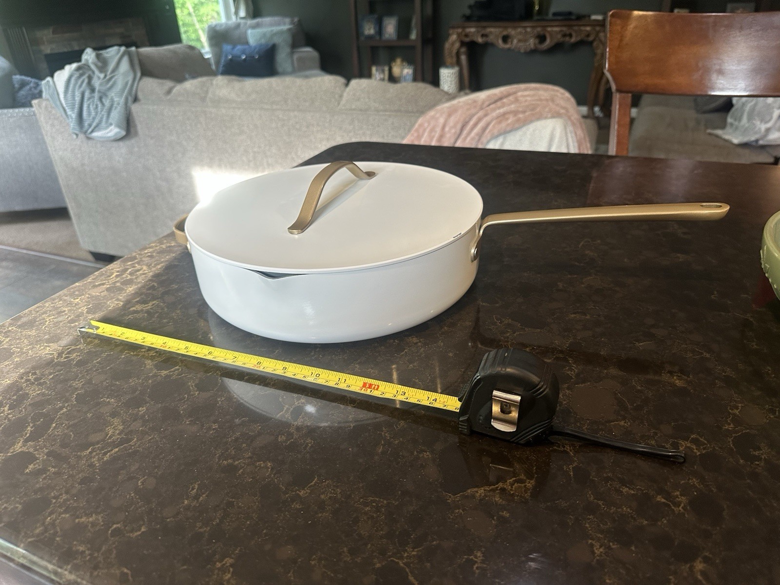 Beautiful 5.5 Quart Ceramic Non-Stick Sauté Pan with Strainer Lid, White Icing