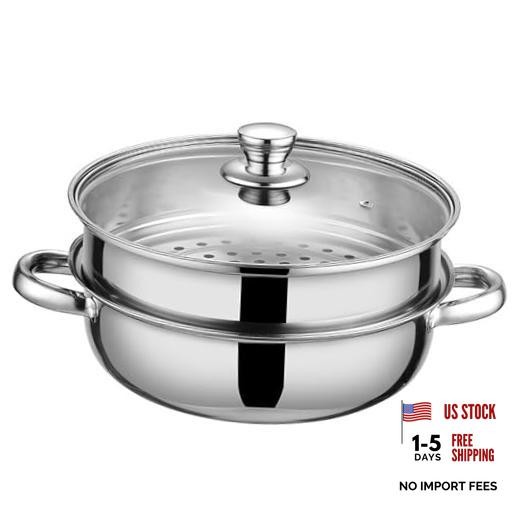 Steamer for Cooking,28cm Steamer Pot with Glass Lid,11 inch Steam 11″ – 2 tier