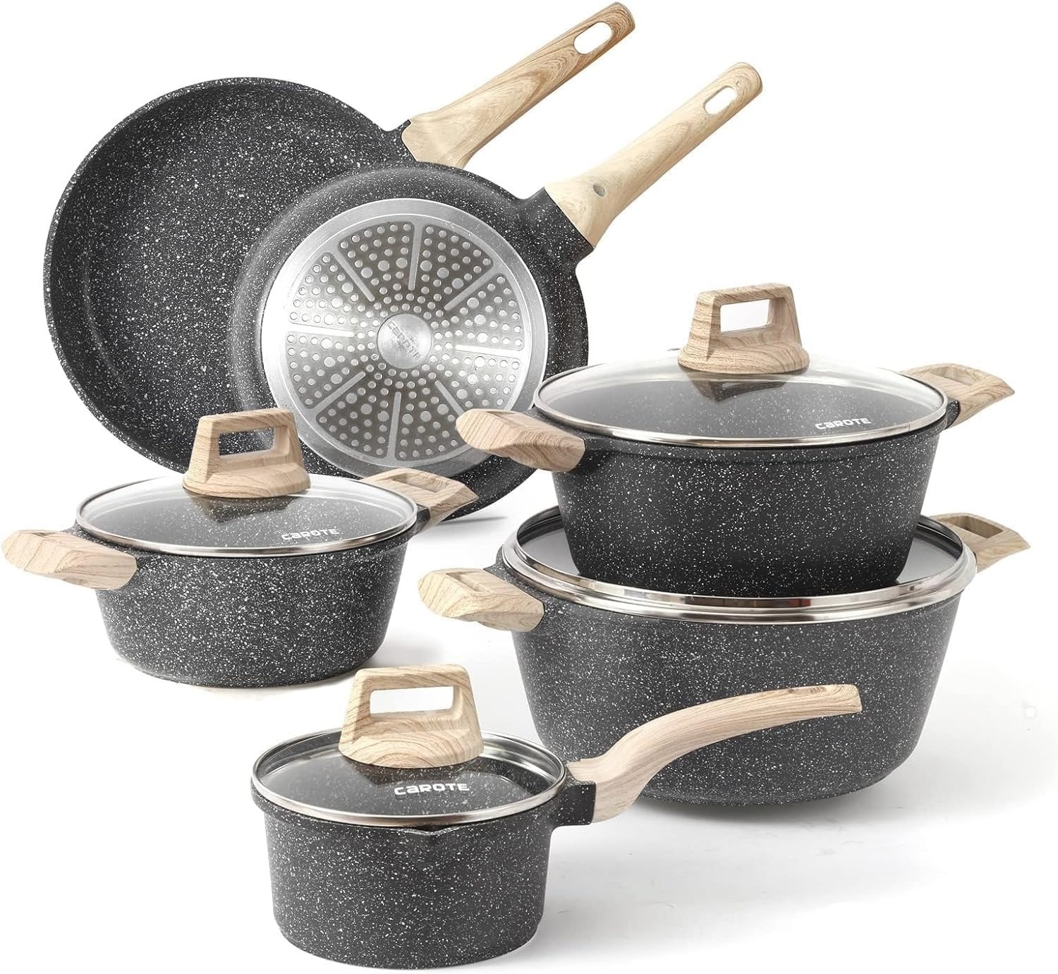 CAROTE 21pcs Nonstick Cookware Set, Induction Compatible, Easy Clean