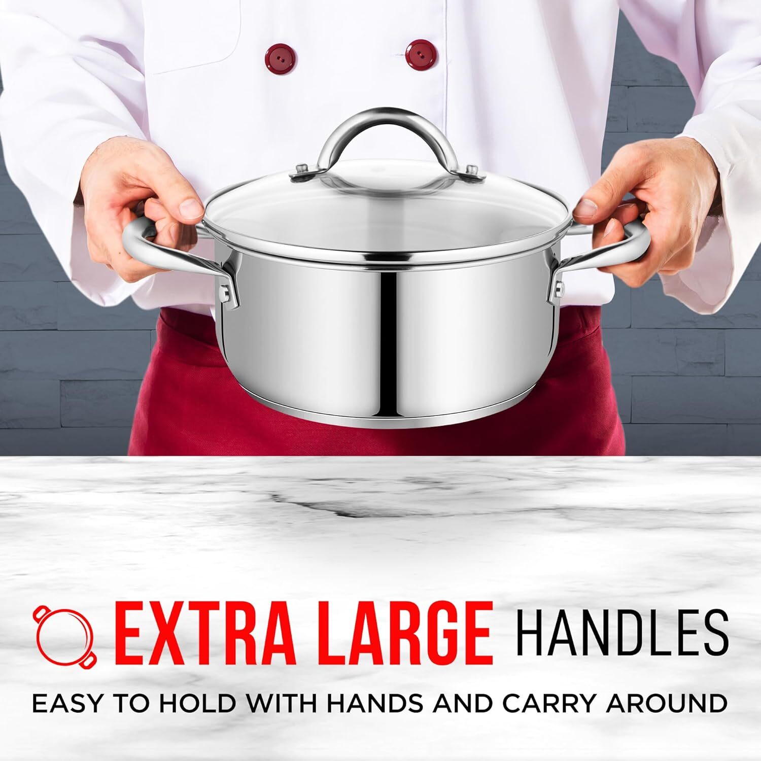 Bakken-swiss, Deluxe, 3-quart, Stainless Steel, Stockpot, Tempered Glass Lid