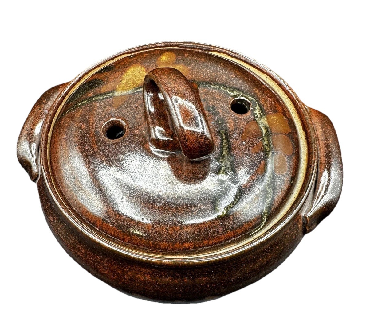 Vintage Pottery Steamer With Lid Asian Vegetables Signed