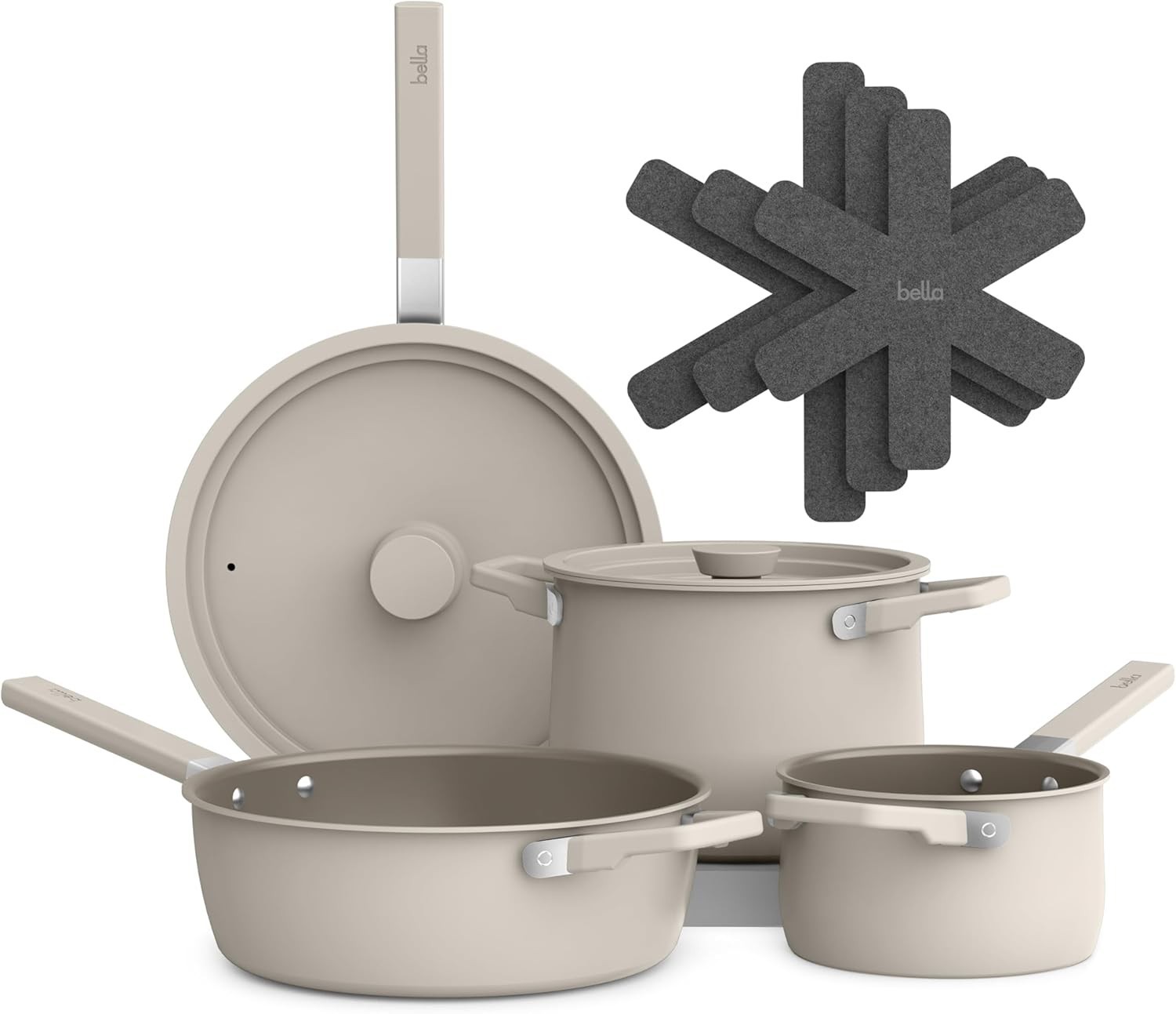 Brand New Bella Ceramic Nonstick 9 Piece Cookware Set Oatmilk