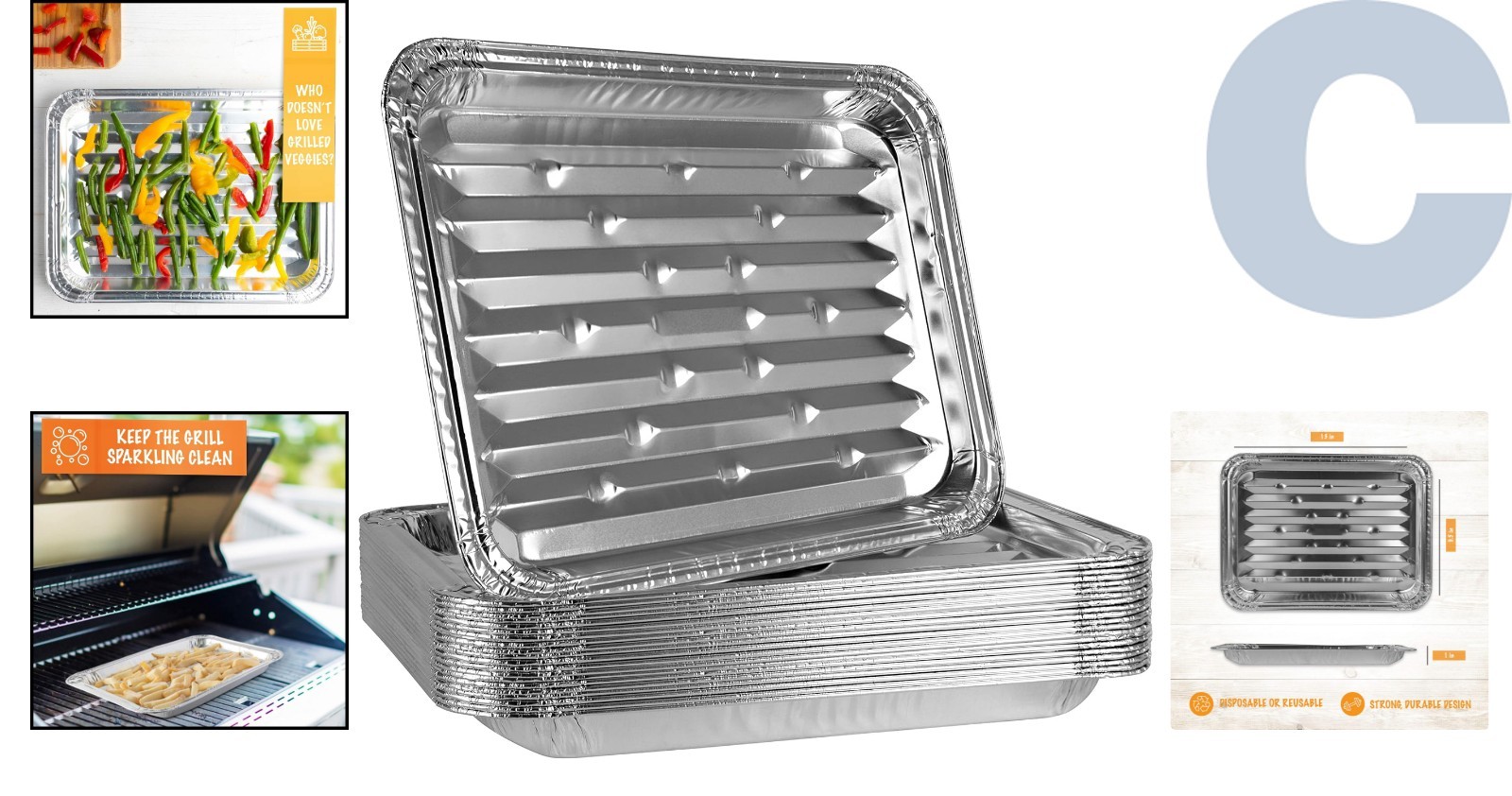 Ribbed Aluminum Grill Liners for Flawless BBQ – 10 Disposable Pans Included