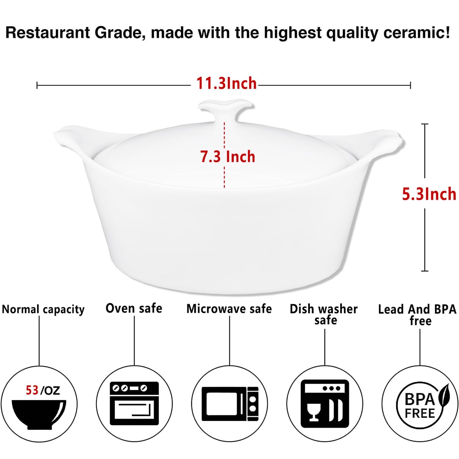 Jinsongdafa 8.7 X 6.7 Ceramic Oval Casserole Dish Lids1.6 Qt White French