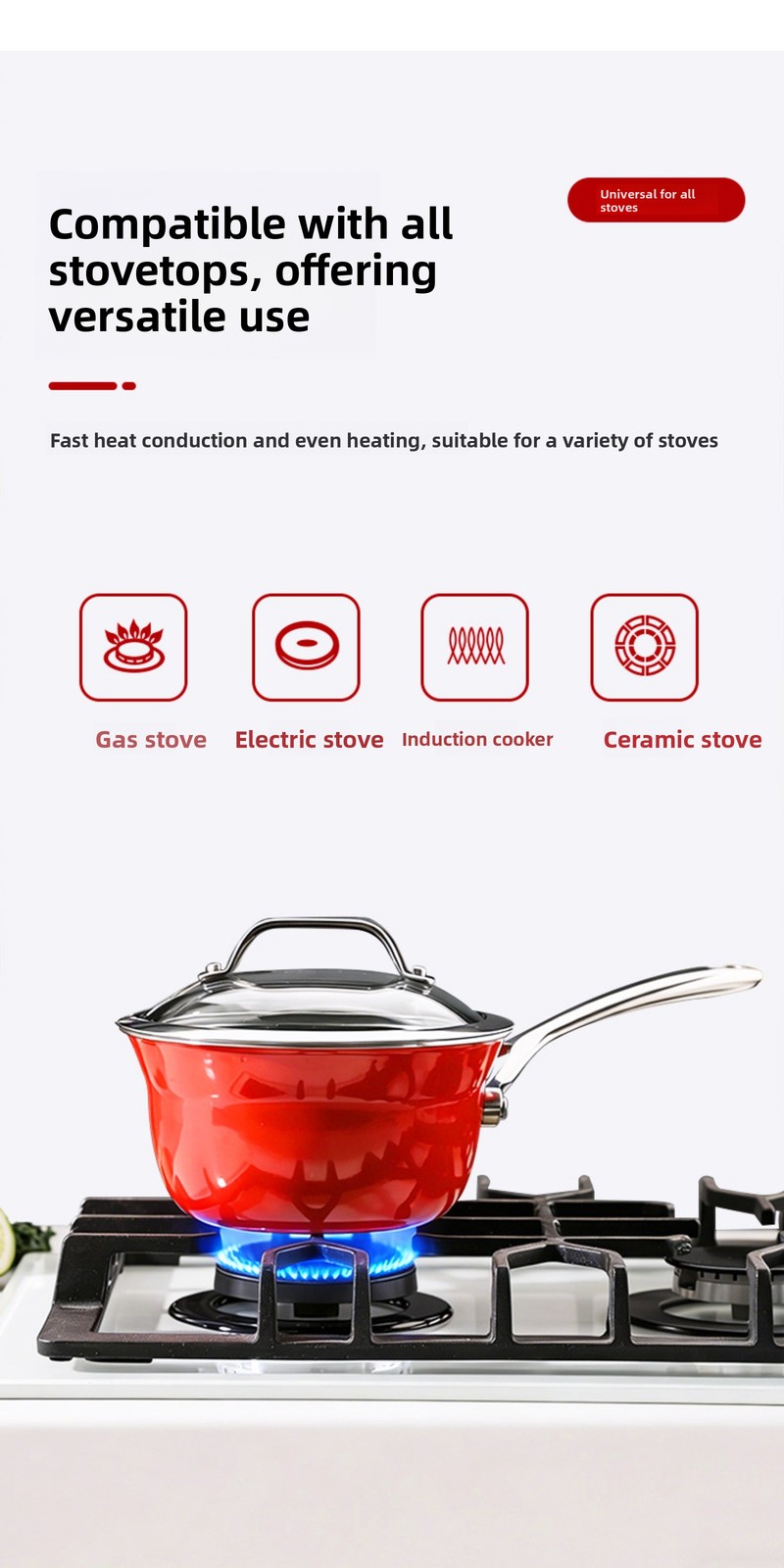 1.8L Wedel Enamel Single Handle Milk Pan with Glass Lid, All Stovetop Compatible