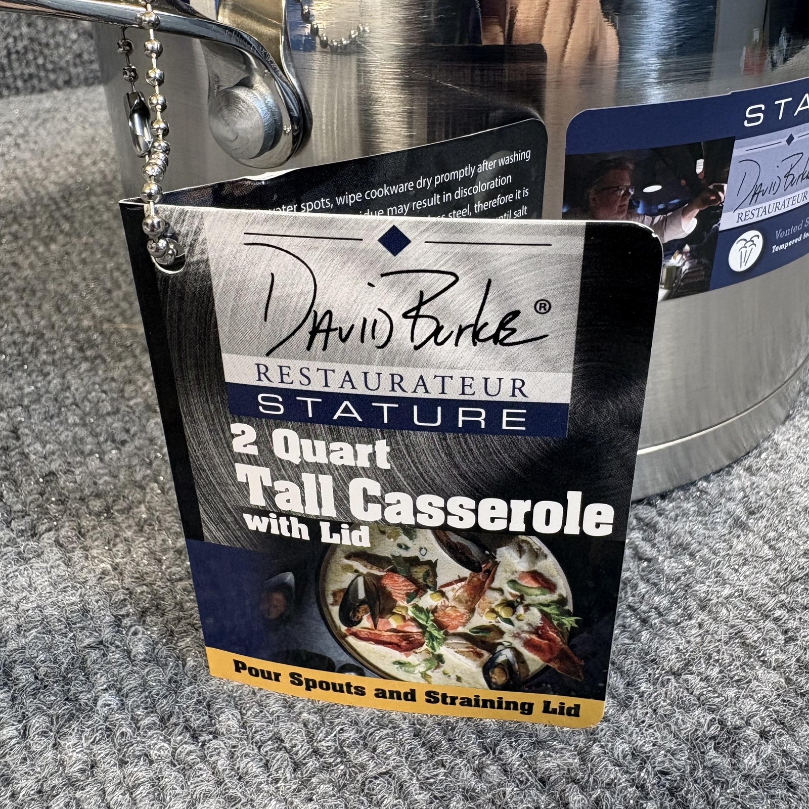David Burke Stature 2 Qt Tall Casserole Pan Straining Lid Stainless Steel Pot
