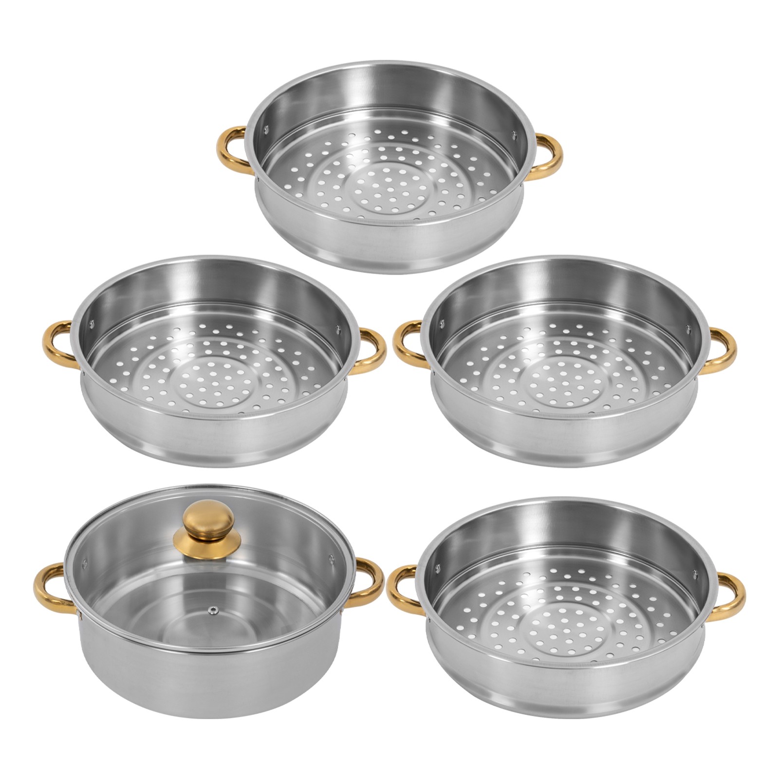 7.4QT Stainless Steel Steam Pot w/ 5 Tier Steamer Basket & Glass Lid for Cooking