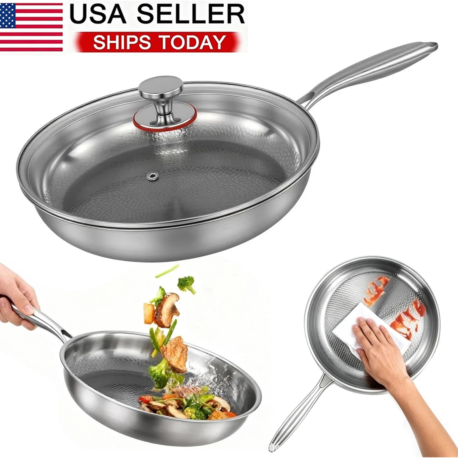 10.2In Titanium Hammered Pan Pro Frying Pan for Cooking, Titanium Pan with Lid