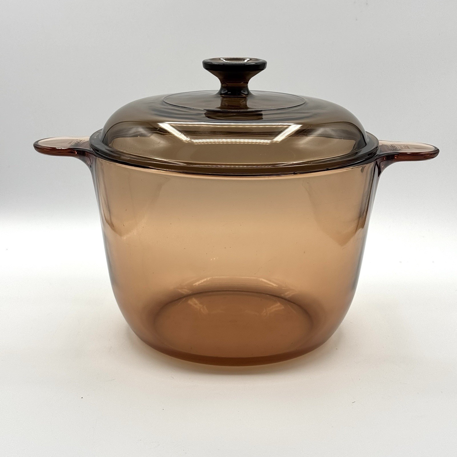 Vintage Vision Corning Ware Amber France 3.5L Soup Stew Stock Pot w Pyrex Lid