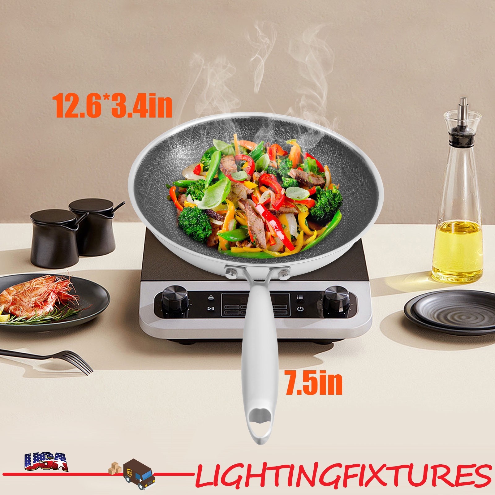 Honeycomb Wok, Stainless Steel Cooking Frying Pan, Stir-fry Pan 32*8.5cm