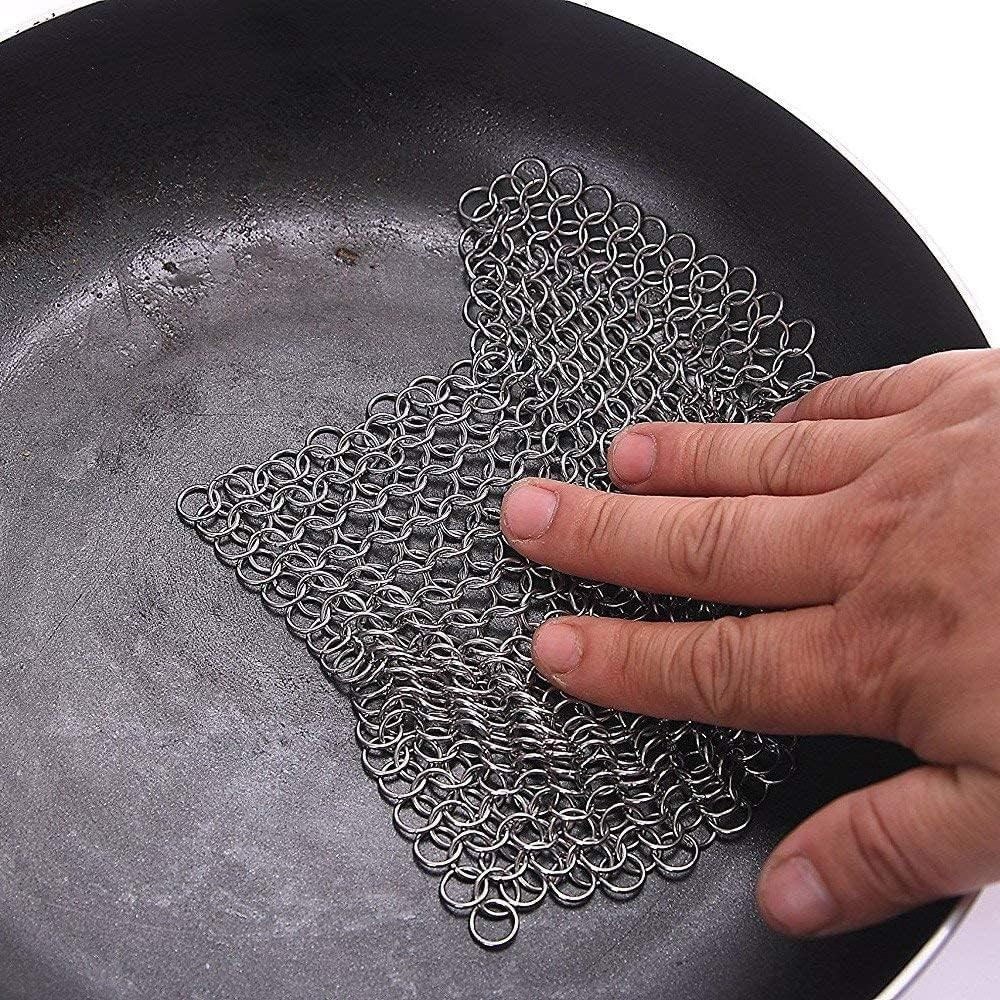 PIBC 8″x6″ Cast Iron Scrubber Stainless Steel Chainmail Cleaner for Pre-Seaso…