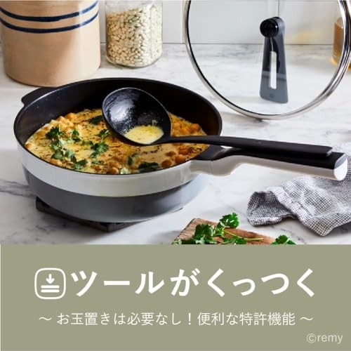 Remy RemyPan Plus 24cm Deep Frying Pan Navy + Spatula Lid IH Gas Japan