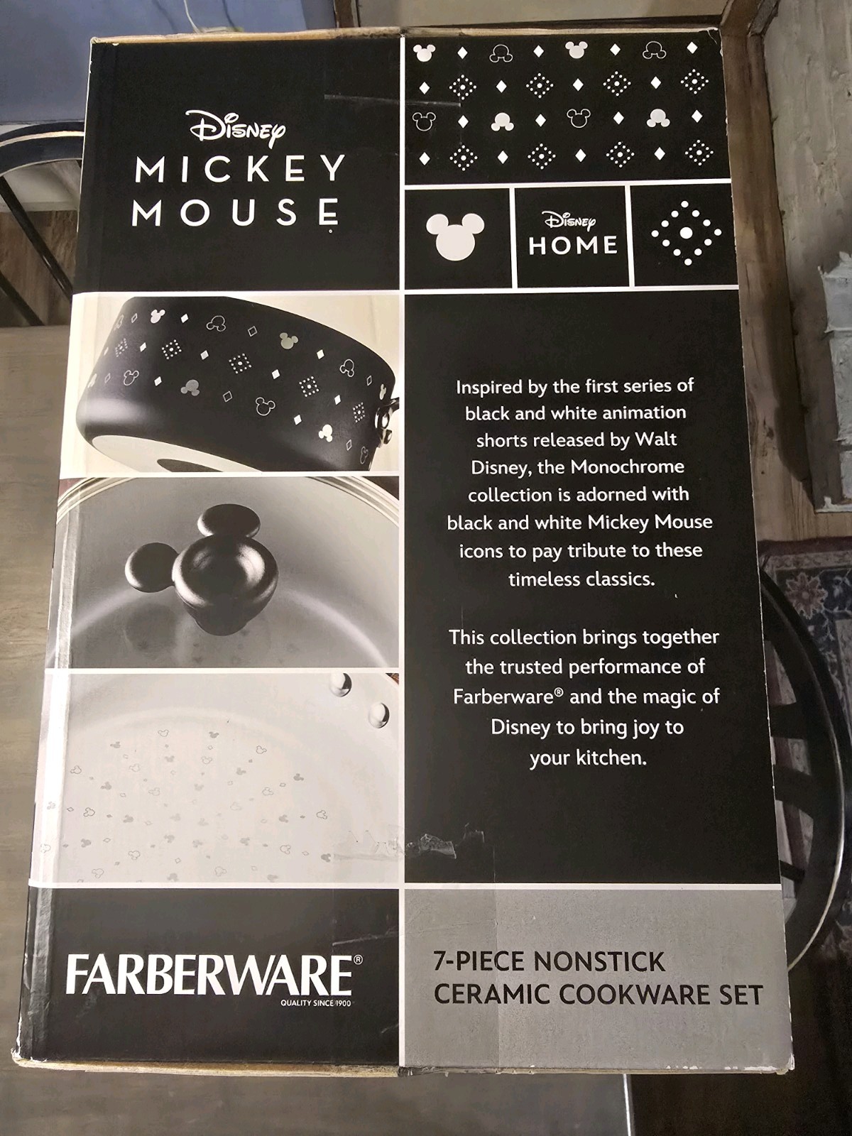Disney Home Farberware 7 Piece Mickey Mouse Monochrome Ceramic Nonstick Cookware