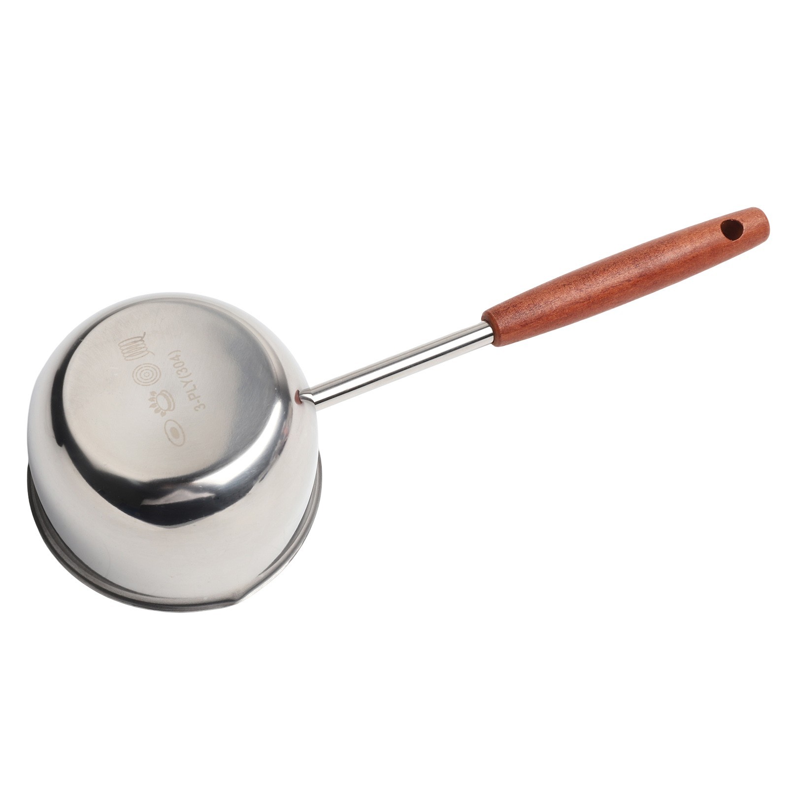 Compact 300ml Stainless Steel Frying Pan with Extended Wooden Handle Design