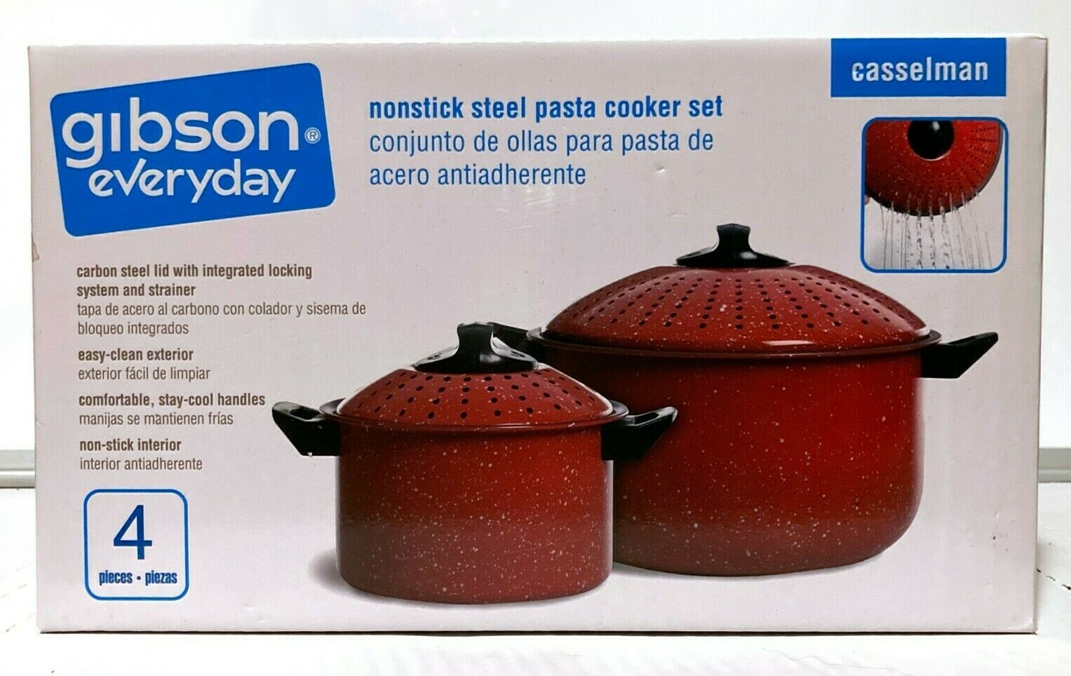 Gibson Home Casselman Pasta Cooker Set 4-Piece Red Nonstick Steel 5.4qt & 1.75qt