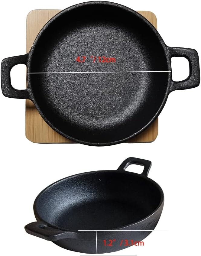 HAWOK Cast Iron Mini Serving Bowl 4.7” with Bamboo Tray/Trivet, Set 6 Casseroles