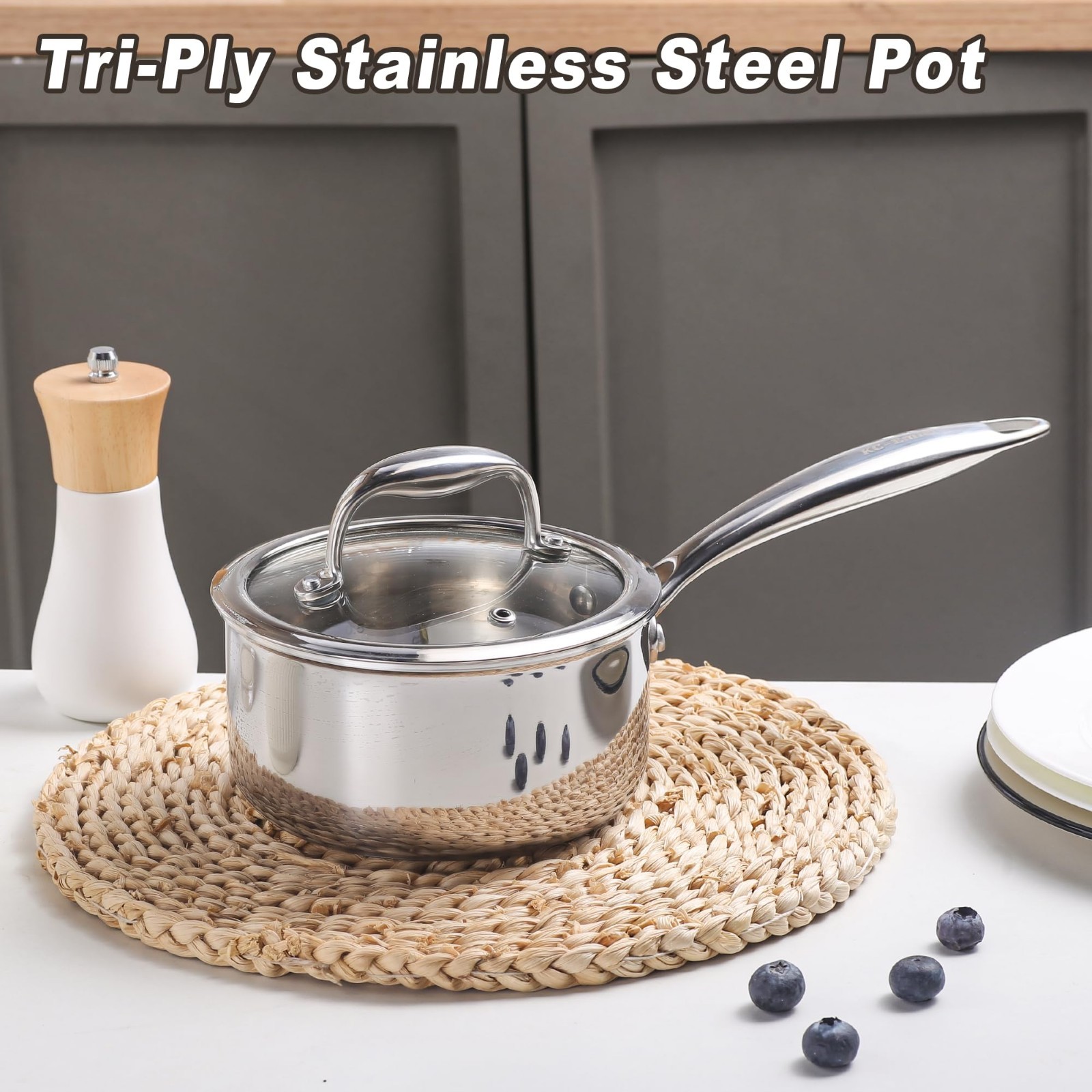 1-Quart Tri-Ply Stainless Steel Saucepan with Lid, Stay-Cool Handle, All Cooktop