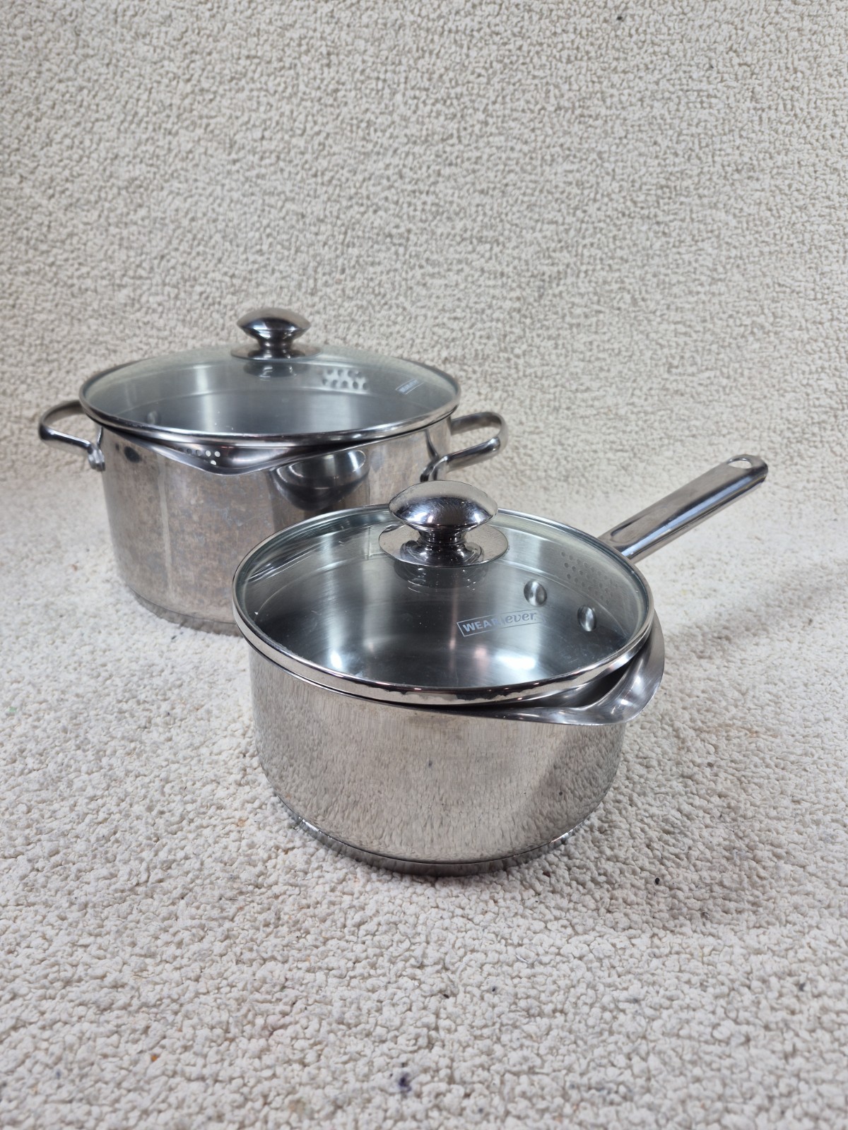 WearEver 4-pc Stainless Cookware Double Spout Strainer Glass Lid