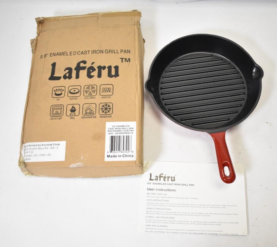 Laferu 9.6″ Red Enamel Coating Cast Iron Grill Panel Kitchenware GP096ENRB770
