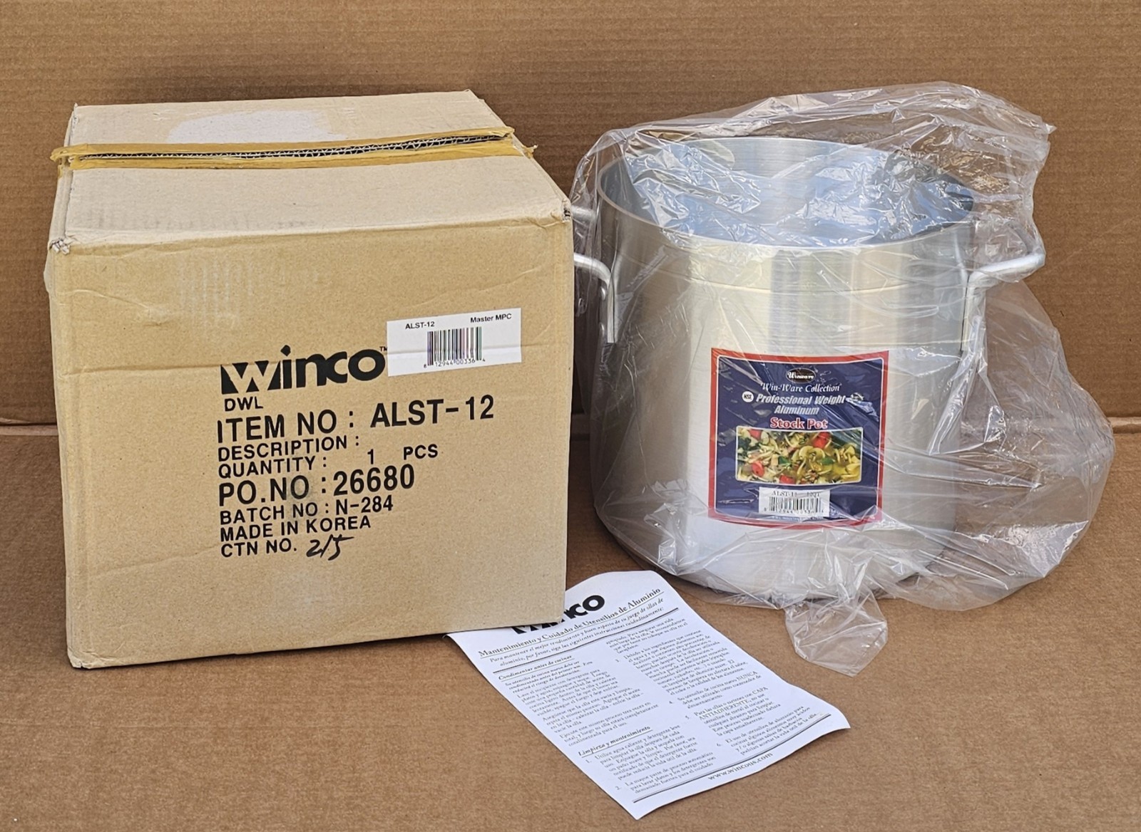 Winco ALST-12, 12 Quart Elemental Aluminum Stock Pot New