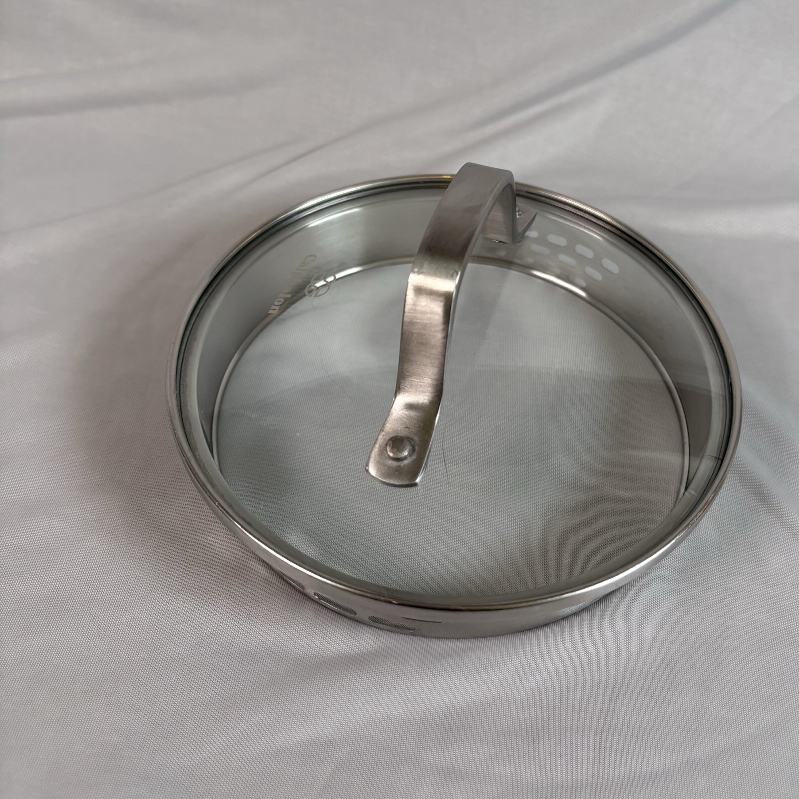 Calphalon Glass Strainer Lid 5.5 Inches Replacement Silver Strainer Rim 1085118