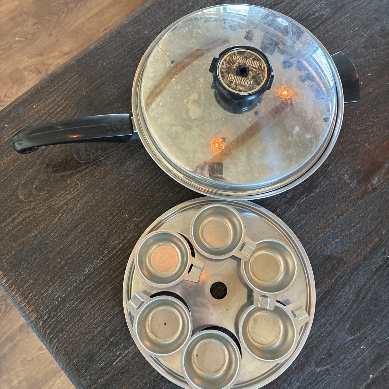 Vintage Seal-O-Matic Thermium Multi-Plex Steel Skillet W/Lid And Egg Poacher