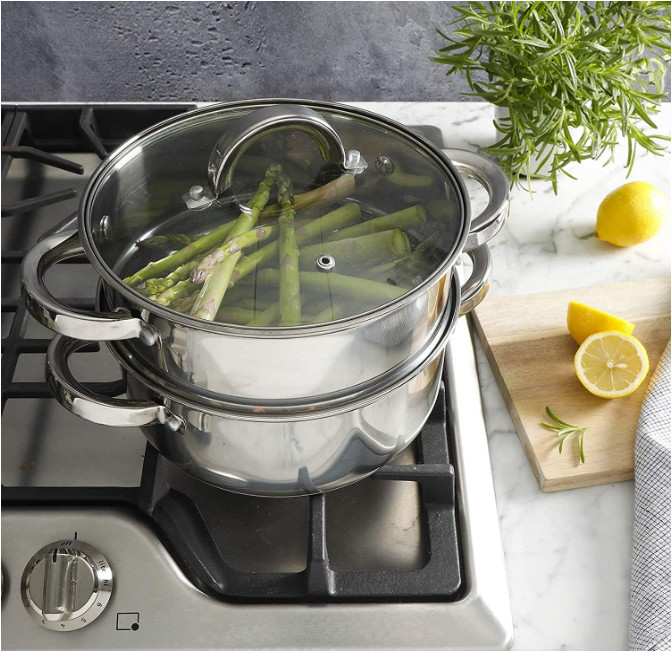 Olla Vaporera Para Tamales Verduras Alimentos Con 2 Niveles De Acero Inoxidable