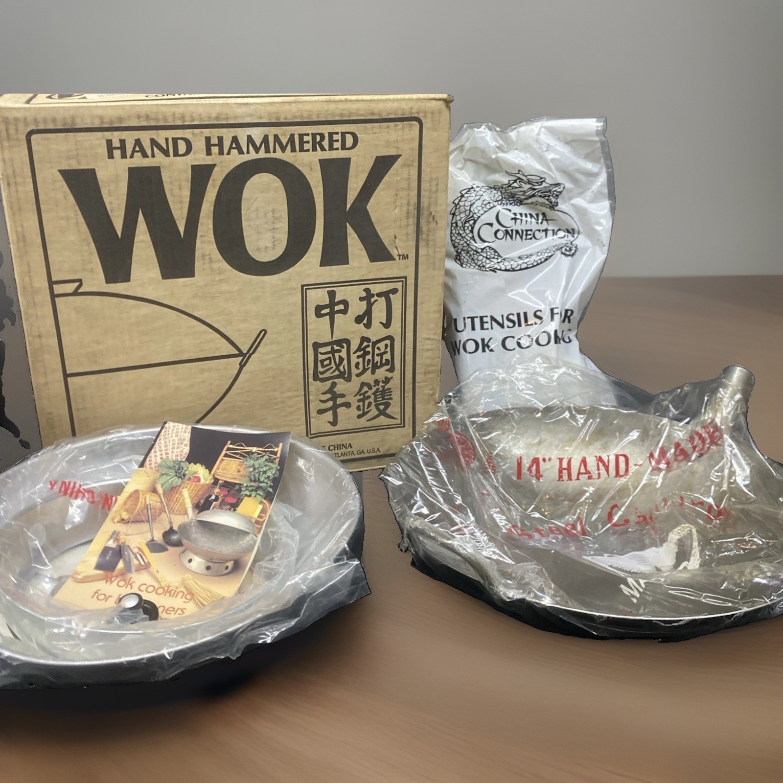 Hand Hammered Chinese Wok 14” Carbon Steel W Lid Tools Heavy Duty 1970s Read