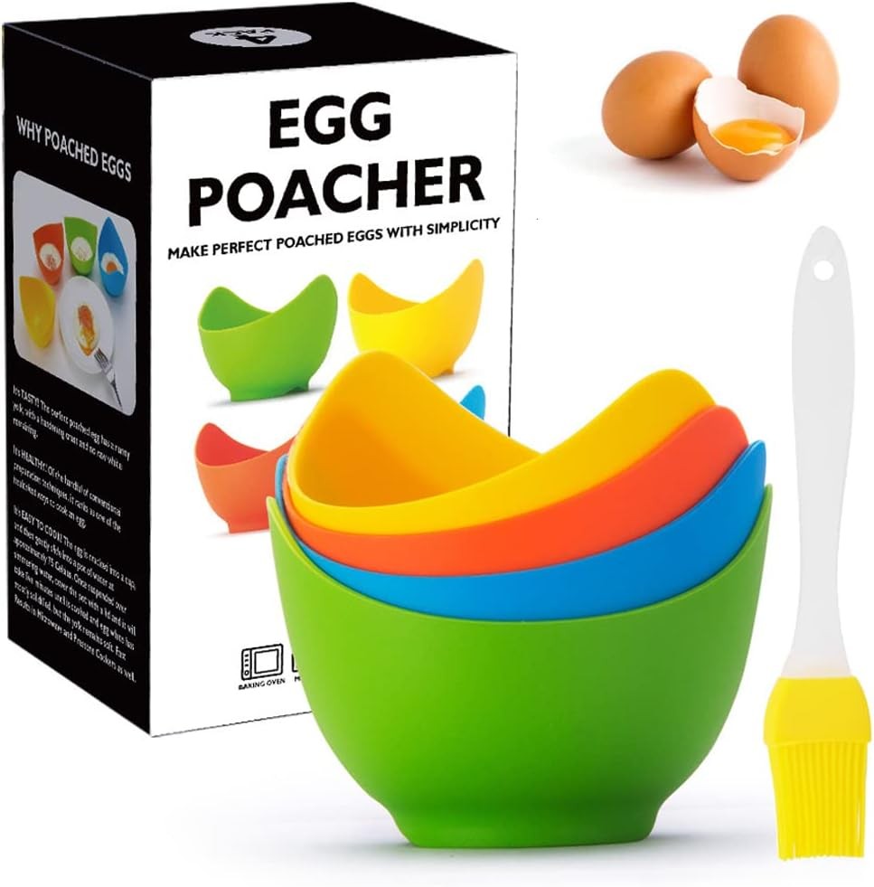 4 Pack Silicone Egg Poacher Cups Nonstick Cooking Molds for Stovetop Air Fryer