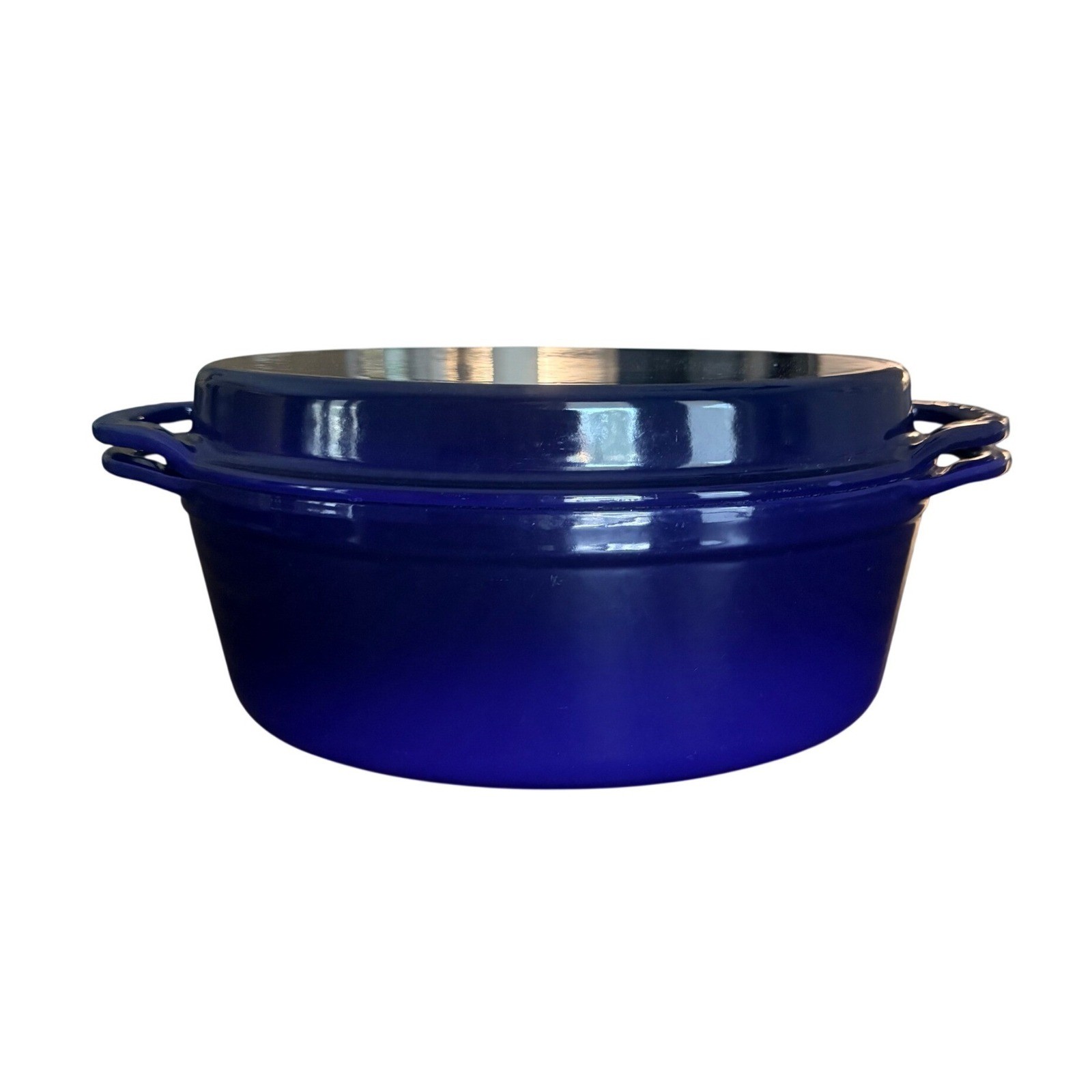 Le Creuset Blue Enameled Cast Iron 2-in-1 Oval Dutch Oven with Grill Pan Lid 28