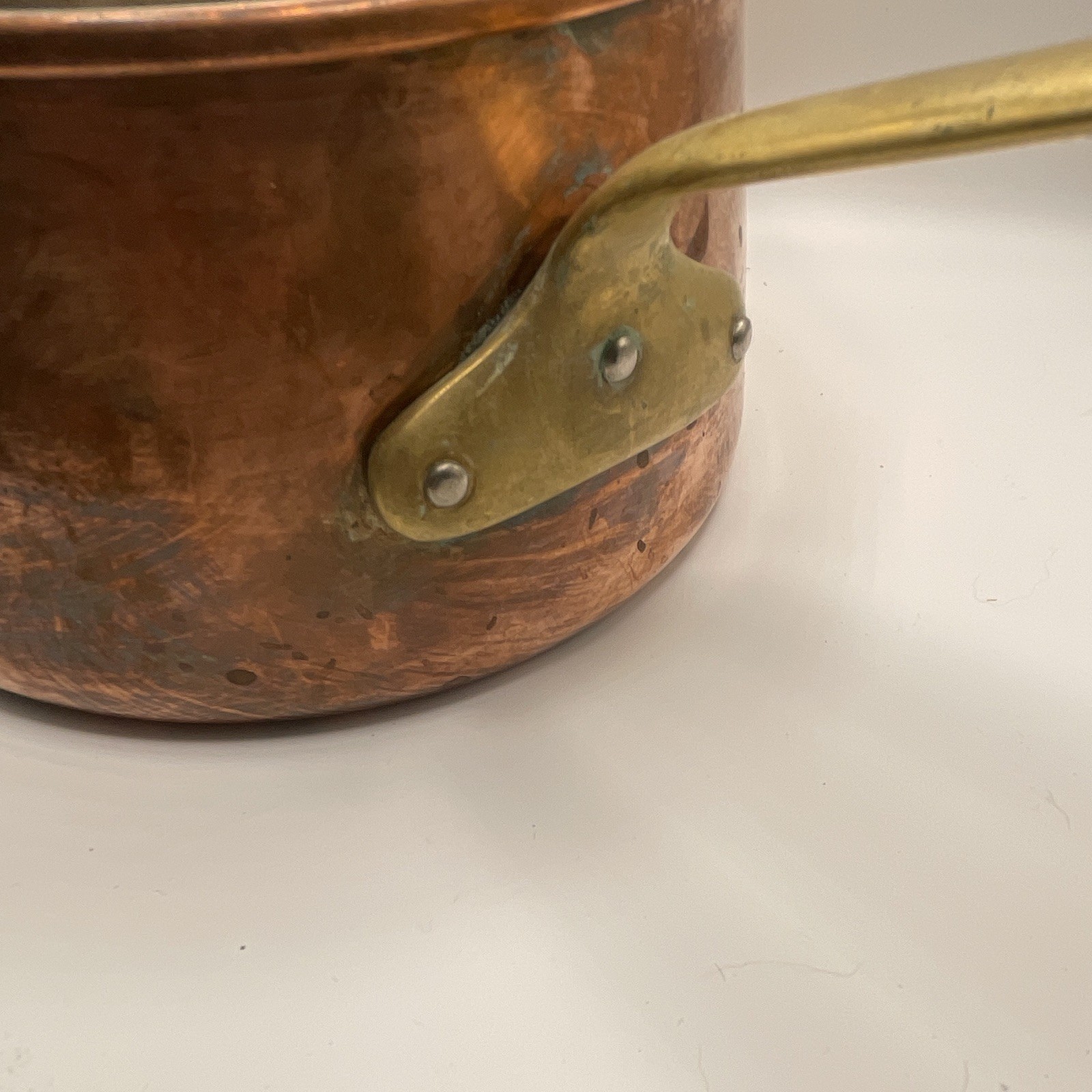 Copper 2 qt Saucepan w/ Lid, Brass Double Long Handles, Round, Gas/Electric