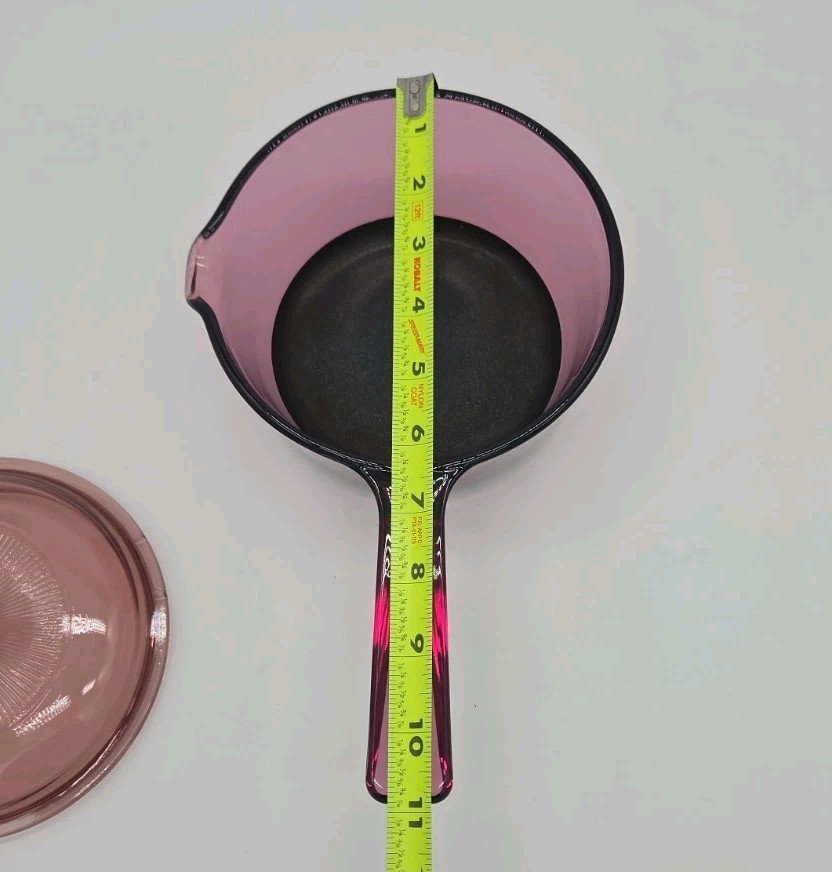 Vtg Corning Ware Vision Cranberry Glass 1L Sauce Pan Pot Teflon Bottom Pyrex Lid