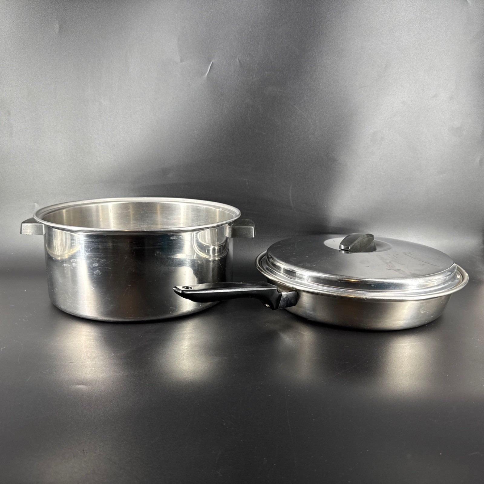 Vintage EKCO FLINT 10″ Stainless Steel Skillet Frying Pan & 6 Quart Pot with Lid